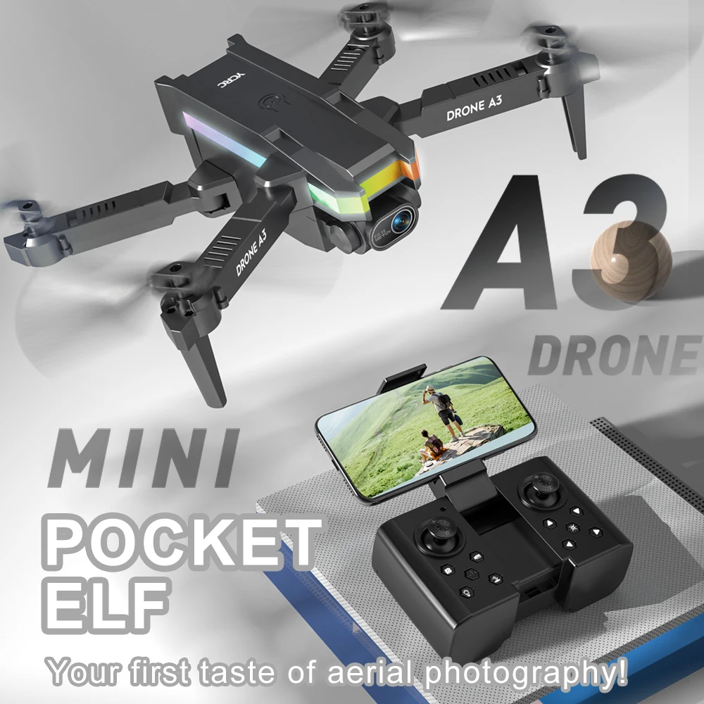 

Мини Дрон A3 4K HD Двойная камера 2,4G 4CH складной Радиоуправляемый вертолет FPV Wi-Fi фотография Квадрокоптер подарок для взрослых обход препятстви...