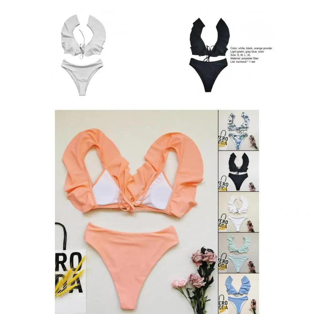 

Multiple Colors Stylish Quick Dry Women Swimsuit Two-piece Bikinis Set Shrink-resistant for Swimming