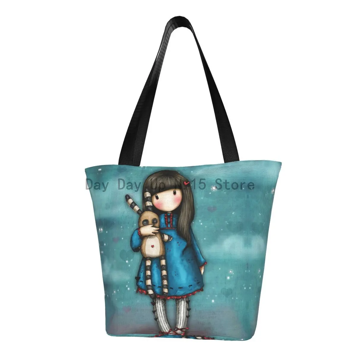 

Cute Santoro Gorjuss Shopping Tote Bags Reusable Cartoon Girl Grocery Canvas Shopper Shoulder Bag