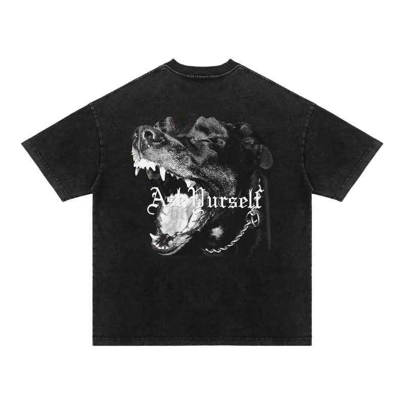 

22SS Vintage Dog Head Logo Printing 100% Cotton EU Size Askyurself T Shirt Men Women High Street Summer Skateboard Tiny Spark