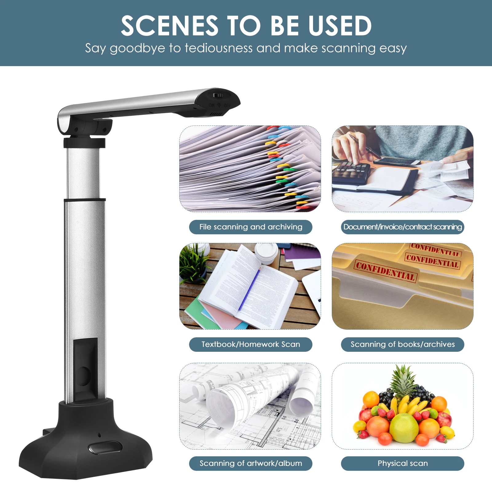 Portable High-definition Scanner 12MP Document Camera With Real-time Projection Video Recording Function A3/A4 Document Scanner images - 6