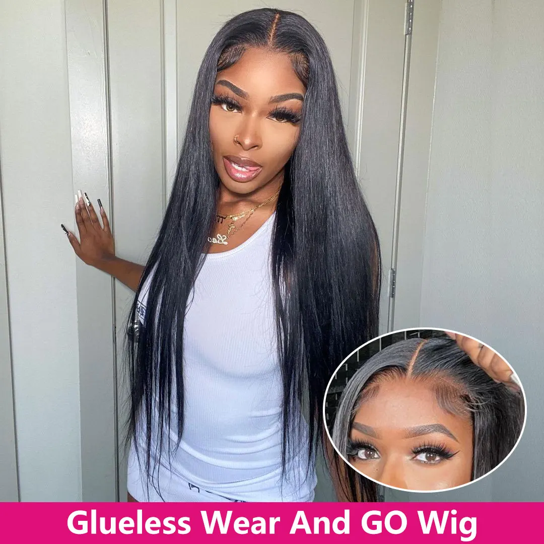 

Wear And Go Glueless Human Hair Wig Bone Straight Lace Closure Human Hair Wigs 4x4 HD Lace Frontal Human Hair Wigs Pre-Cut