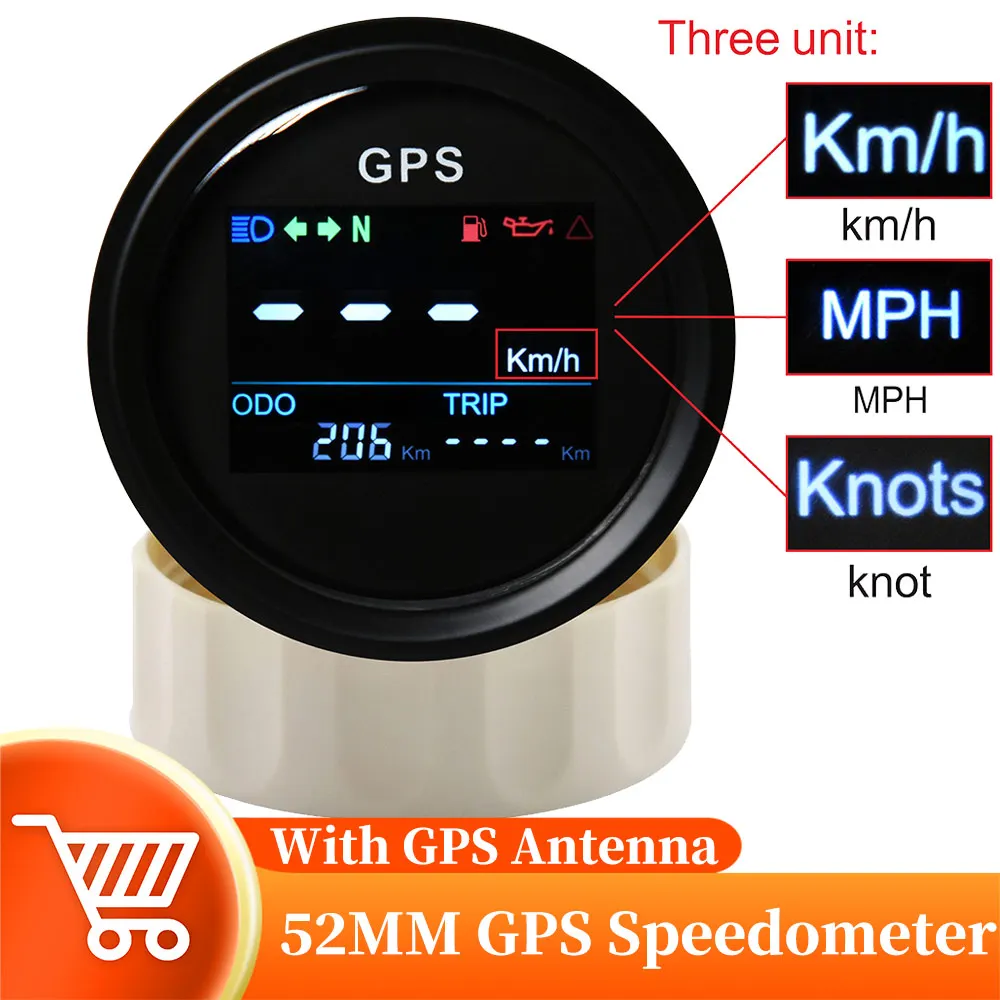 52mm Digital GPS Speedometer Odometer LCD Speed Gauge Adjustable Mileage 0~999 Mph Knots Km/h For Car Motorcycle Boat 12V 24V
