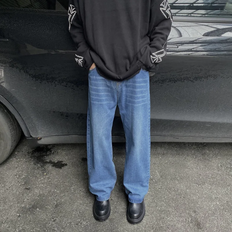 Blue Baggy Jeans Men Fashion Retro Casual Straight Jeans Men Japanese Streetwear Loose Denim Pants Mens Trousers M-2XL