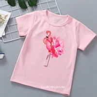 retro shapes midcentury modern style flamingo tshirt cute girls t shirt fashion kids tshirt summer pink shortsleeve camisole top