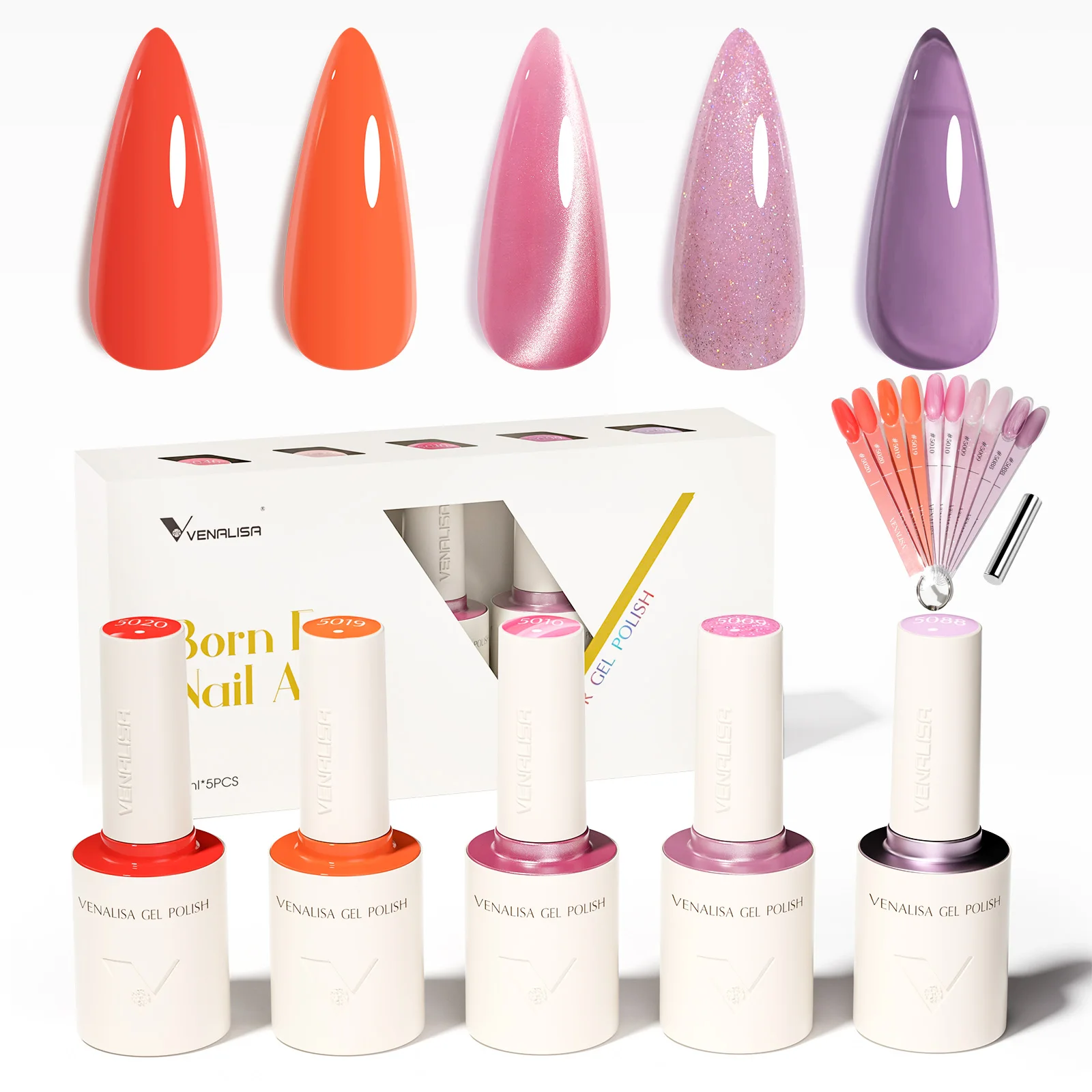 Фото С кончиками ногтей Venalisa 5-цветный набор гель-лаков TPO FREE HEMA FREE Soak Off UV LED Nail Maincure Long Wear Nail Gel Varnish Kit №2