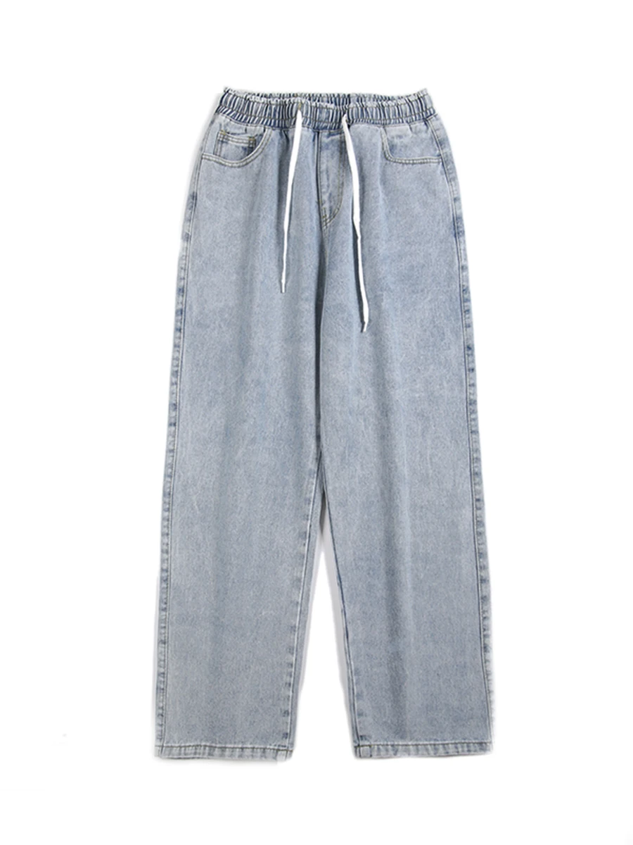 Four Seasons New Street Casual Loose Drawstring Jeans Men Loose Straight Casual Casual Drape Tide Brand Ins Wide Leg Long Pants