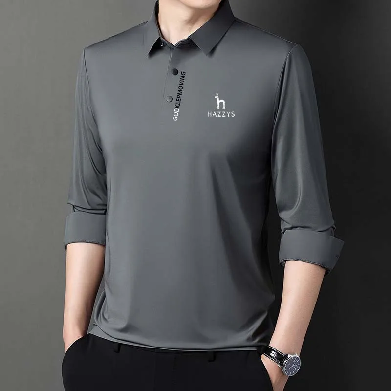 2023 Men's HAZZYS Golf Wear Clothing Spring Autumn Shirt Solid Color Long Sleeve Casual Polo Business Sports