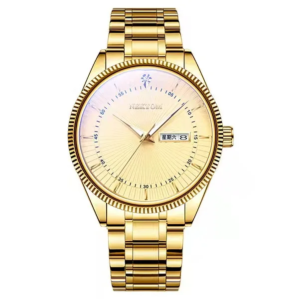

NEKTOM Wrist Watch Man Gold Business Luxury Steel Watch Mens Quartz Stainless Steel Clock Fashion Chronograph Watches Man Gift