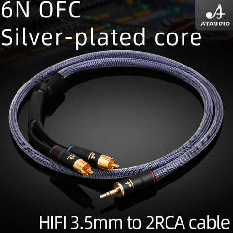 ATAUDIO RCA кабель HiFi 3,5 до 2RCA стерео аудио кабель высокого качества 6N OFC 3,5 мм до 2RCA штекер Y-образный сплиттер для усилителя микшера
