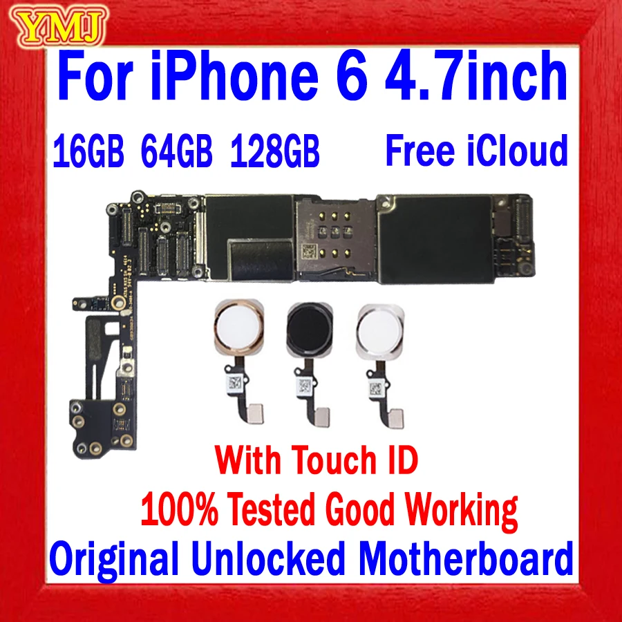 

With/No Touch ID Mainboard 16G 64G 128G For IPhone 6 4.7inch Motherboard Original Unlocked Full Tested Logic Board Free ICloud