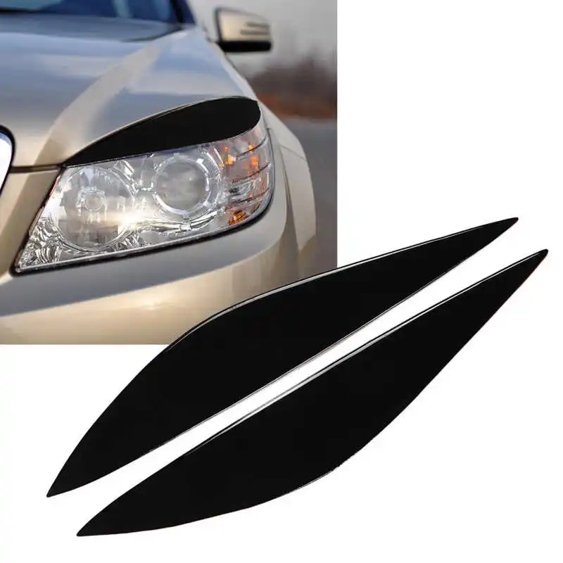 

1pair Car Front Headlight Eyebrow Glossy Black Eyelid Trim Replacement for Mercedes‑Benz W204 Pre‑Facelift 2008‑2011