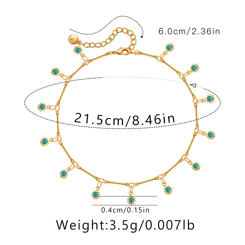 Summer Vacation Casual Style Bohemia Dropping Oil Craft Blue Pendant Anklets for Women 18k Gold Plated Jewelry Accessories