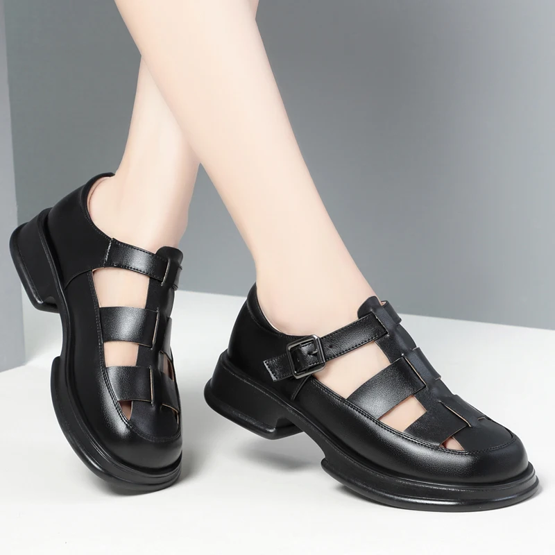 AIYUQI Roman Sandals Women Spring 2023 New Genuine Leather Women's Sandals Openwork Platform Female Gladiator Sandals