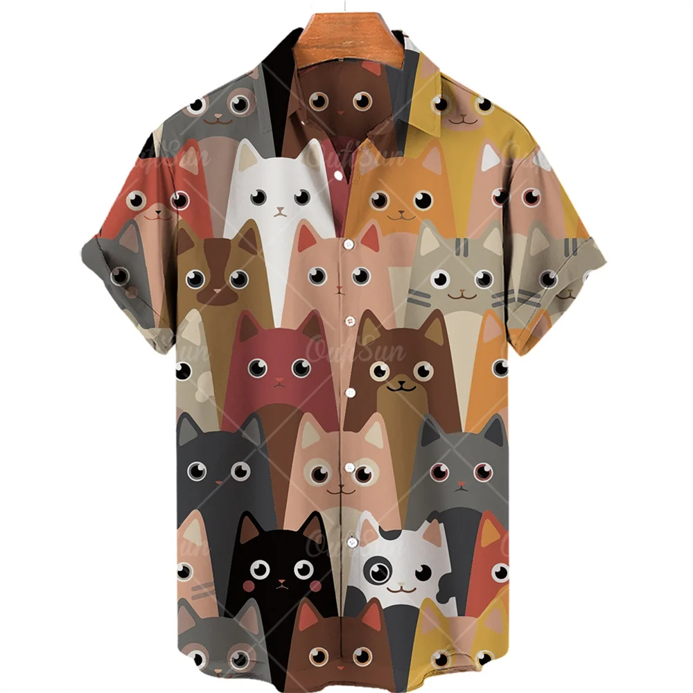 

Fashion Men's Hawaiian Shirt Men's Casual Color Cute Cat Print Beach Aloha Shirt Short Sleeve XL 5XL Camisa Hawaiana Hombre
