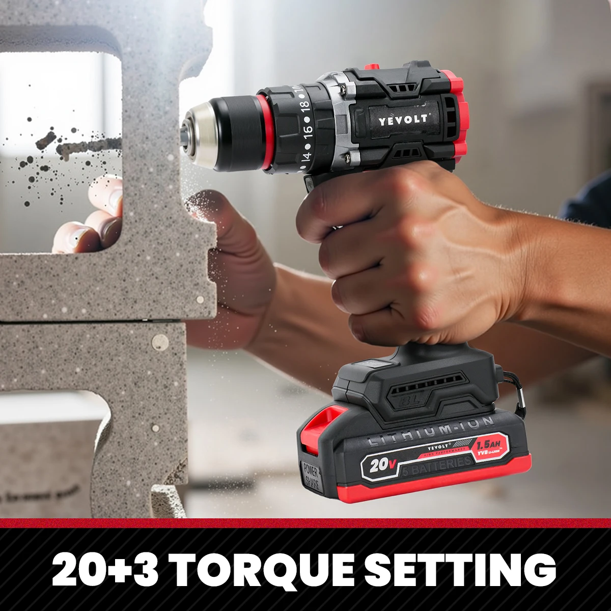 Набор бесщеточных электрических дрелей YEVOLT YVGBD20DU3 серия 20 В + 3 ударная
