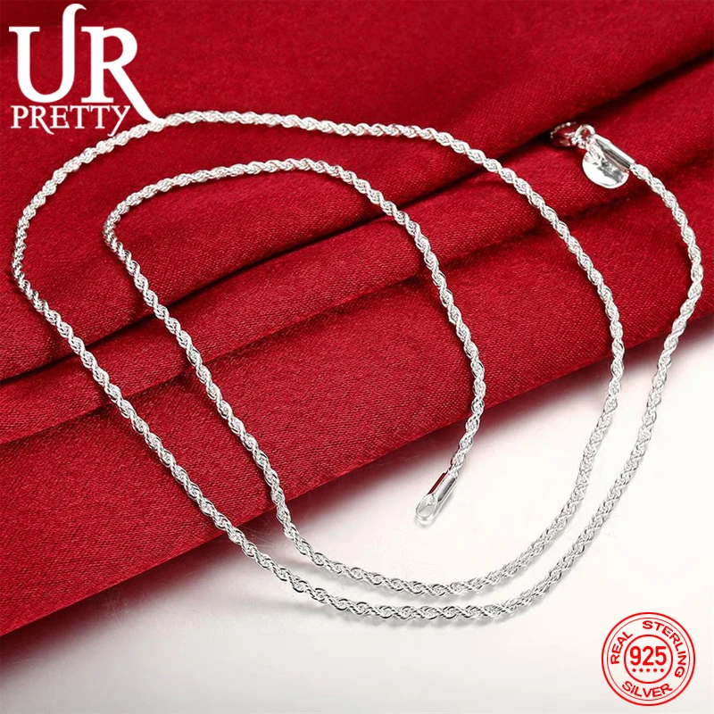 

URPRETTY 925 Sterling Silver 2MM Twist Necklace For Men Women Geometric Silver Rope Chain Necklaces Fashion Jewelry Party Gift