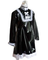 multicolor sissy pvc medium length skirt long sleeve lace collar lace cuffs lovely bow maid cosplay custom