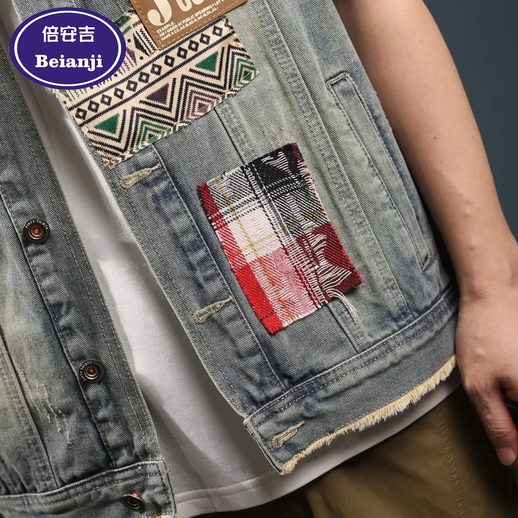 Beianji летний винтажный потертый джинсовый жилет для мужчин свободный