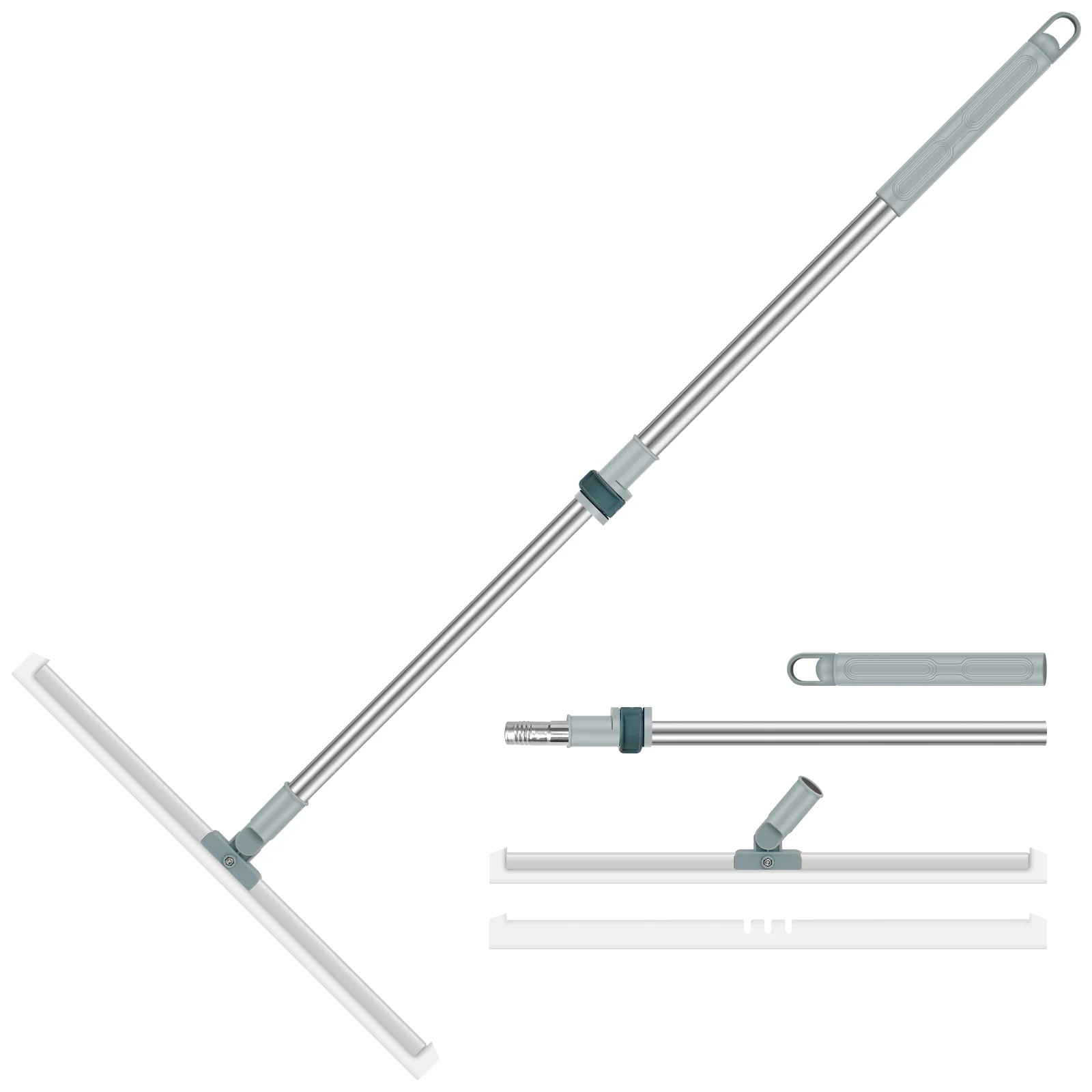 

New Floor Squeegee with Adjustable Long Handle 180° Rotatable Silicone Squeegee Scrubber with Replacement Squeegee