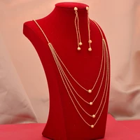 75cm dubai charms ball jewelry sets gold color beads necklace earrings for womengirlsethioipian jewelry african indian gift