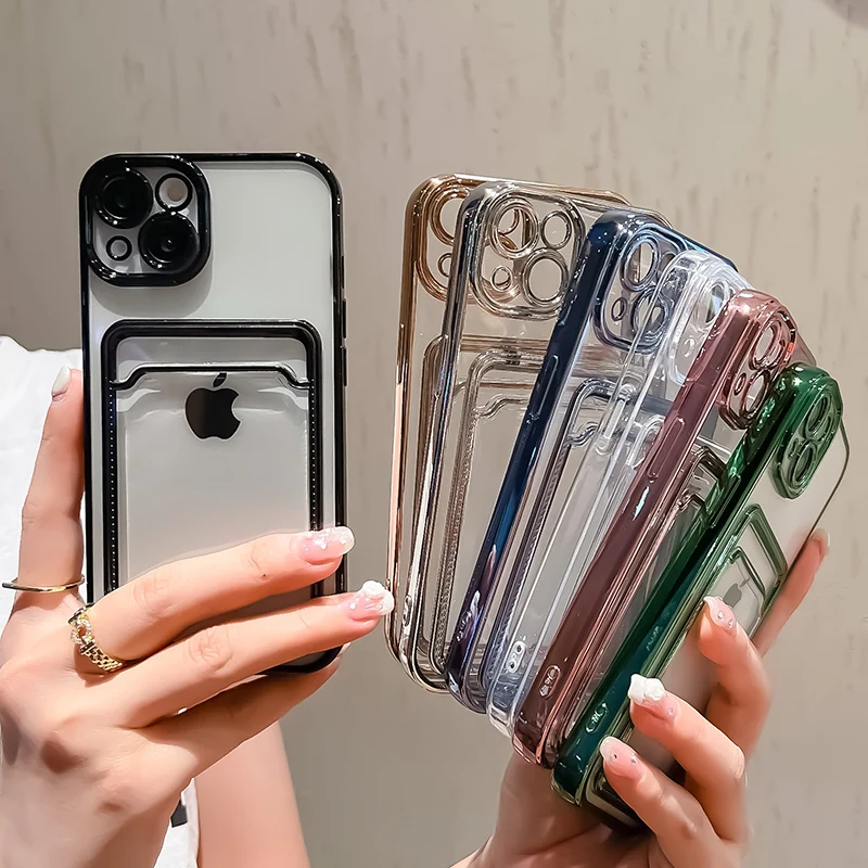 UTOPER Transparent Card Holder Wallet Case For iPhone 13 11 12 14 Pro Max XS X XR 7 8 Plus Photo Pocket Silicone Cover