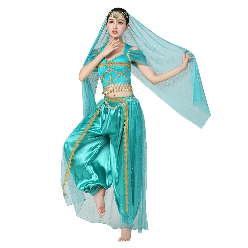Exotic Indian Dance Belly Dance Costumes Set For Women 4Pcs Noble Princess Jasmine Cosplay Stage Performance Dancewear