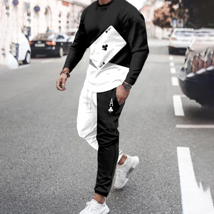 

Men's Tracksuits 2 Piece Set 3D Print Male Clothes Outfits Long Sleeve T Shirt+Pants Suit Fashion Casual Streetwear Sportswear