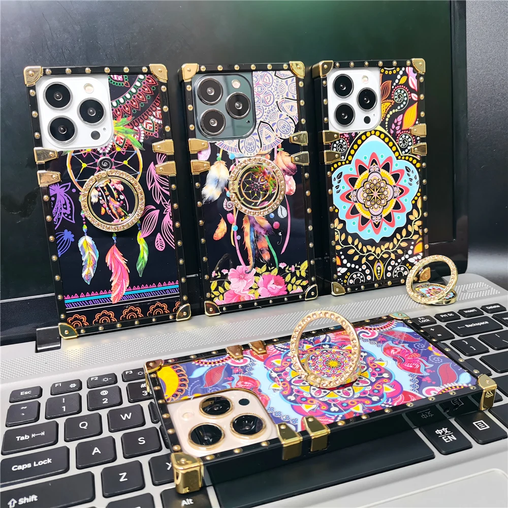 Модный Мягкий Квадратный чехол с красочными перьями и цветами для Huawei P50 P40 P30 Mate 50 PRO 40 30 Honor 80 90 PRO 70 50 60