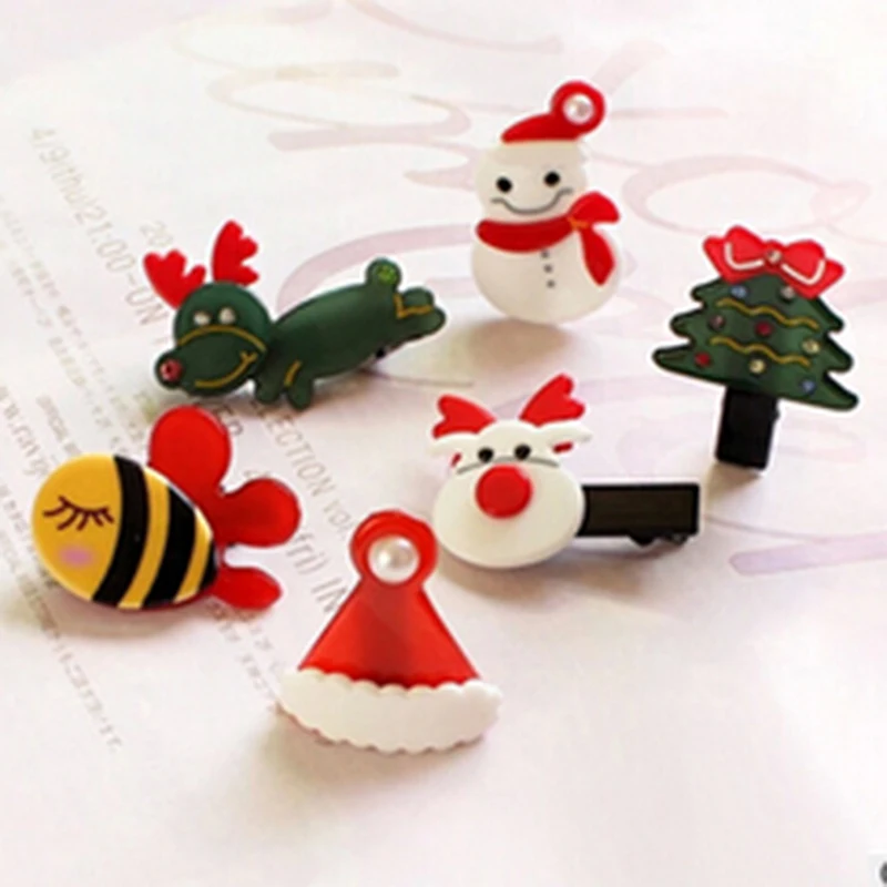 

Kawaii Style Christmas Hair Clips For Girls Christmas Tree/Snowman/Hat/Dog Shape Mini Hairpin Creative Christmas Headwear