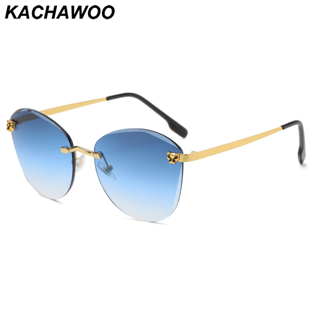 

Мужские солнцезащитные очки без оправы Kachawoo, модные стильные большие металлические солнцезащитные очки без оправы, Женские аксессуары, синие, черные, коричневые, лидер продаж