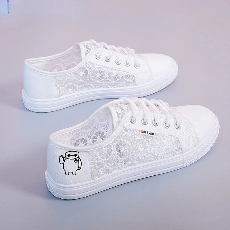 

white shoes female Lace breathable summer students mesh canvas shoes flat shoes shoes for women woman sneakers