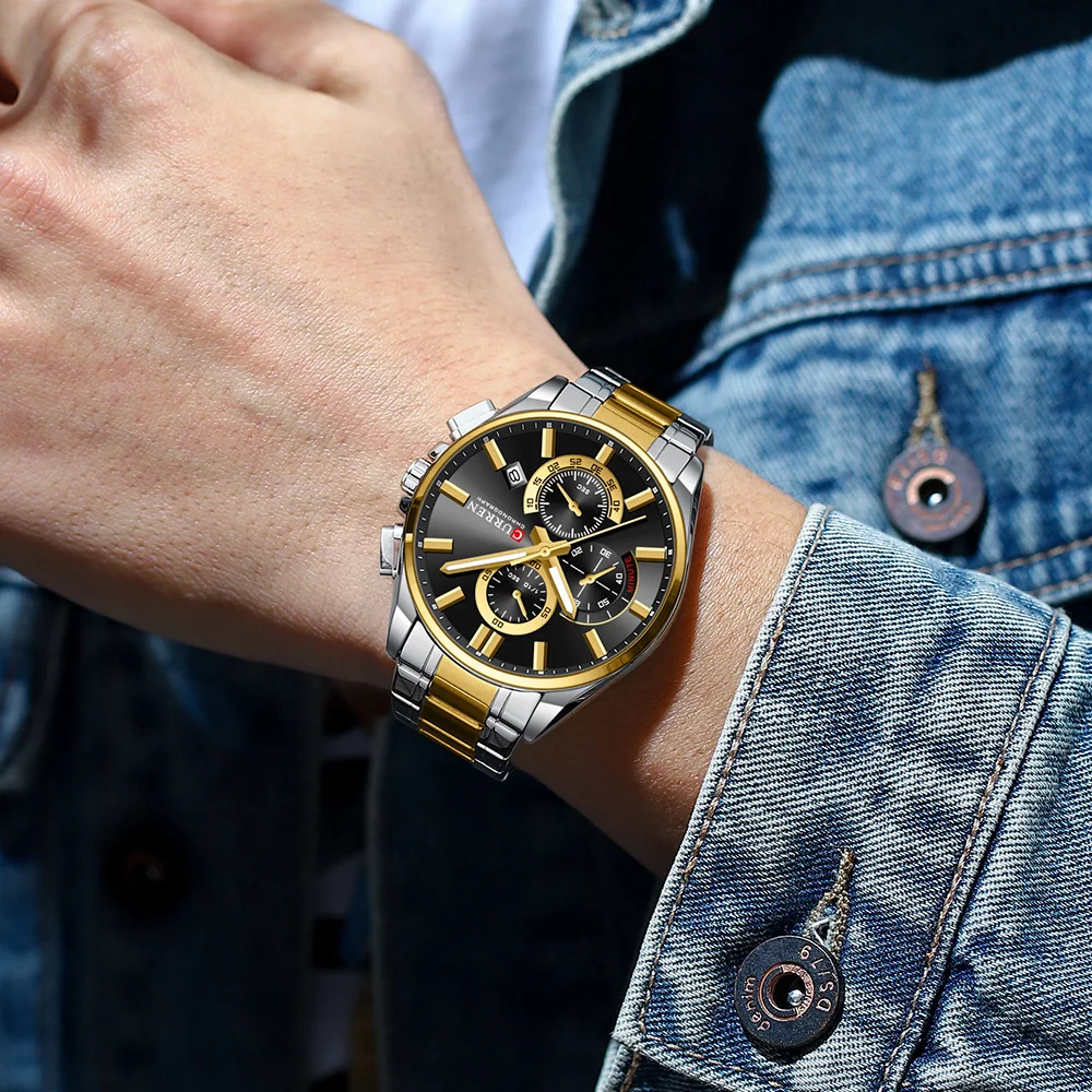 Бренды спортивных часов CURREN Quartz Chrono для мужчин — браслет из нержавеющей стали и