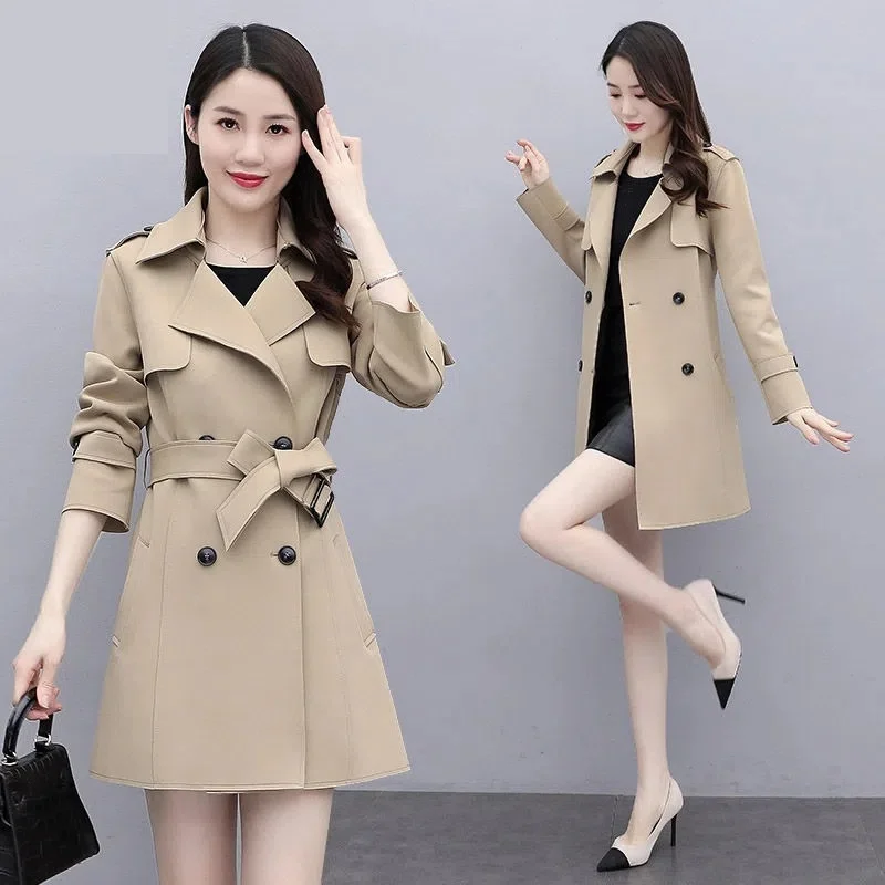 

Тренчкот женский демисезонный с длинным рукавом, модная ветровка свободного покроя, Повседневная двубортная куртка с поясом, 2023