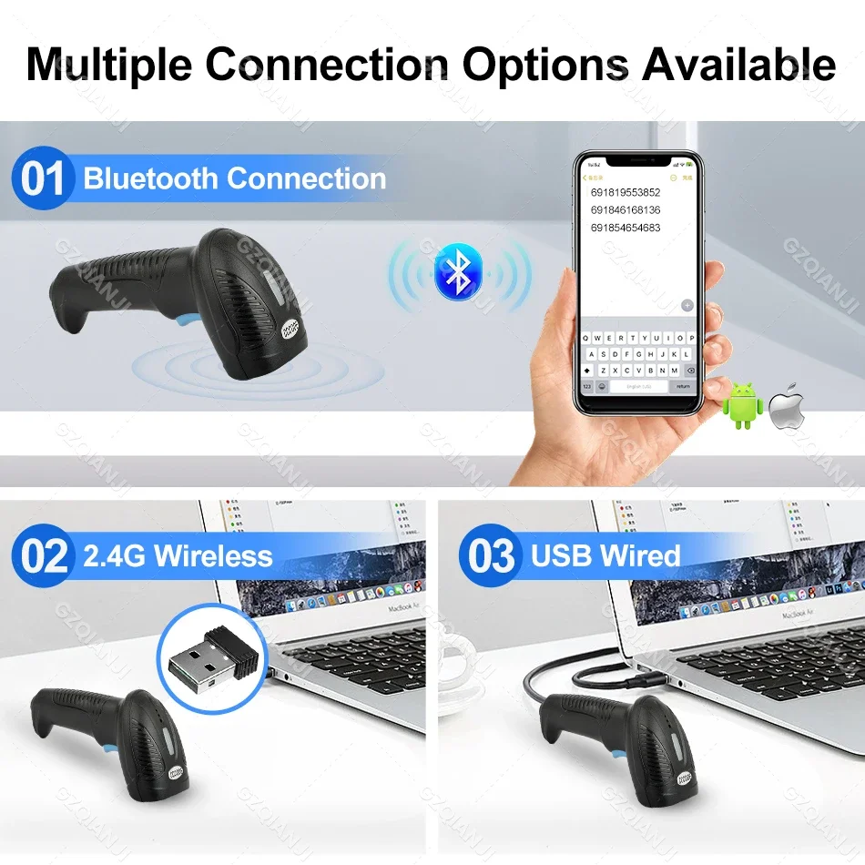 USB проводной/беспроводной/Bluetooth сканер штрих-кода 1D/2D QR-кода портативный