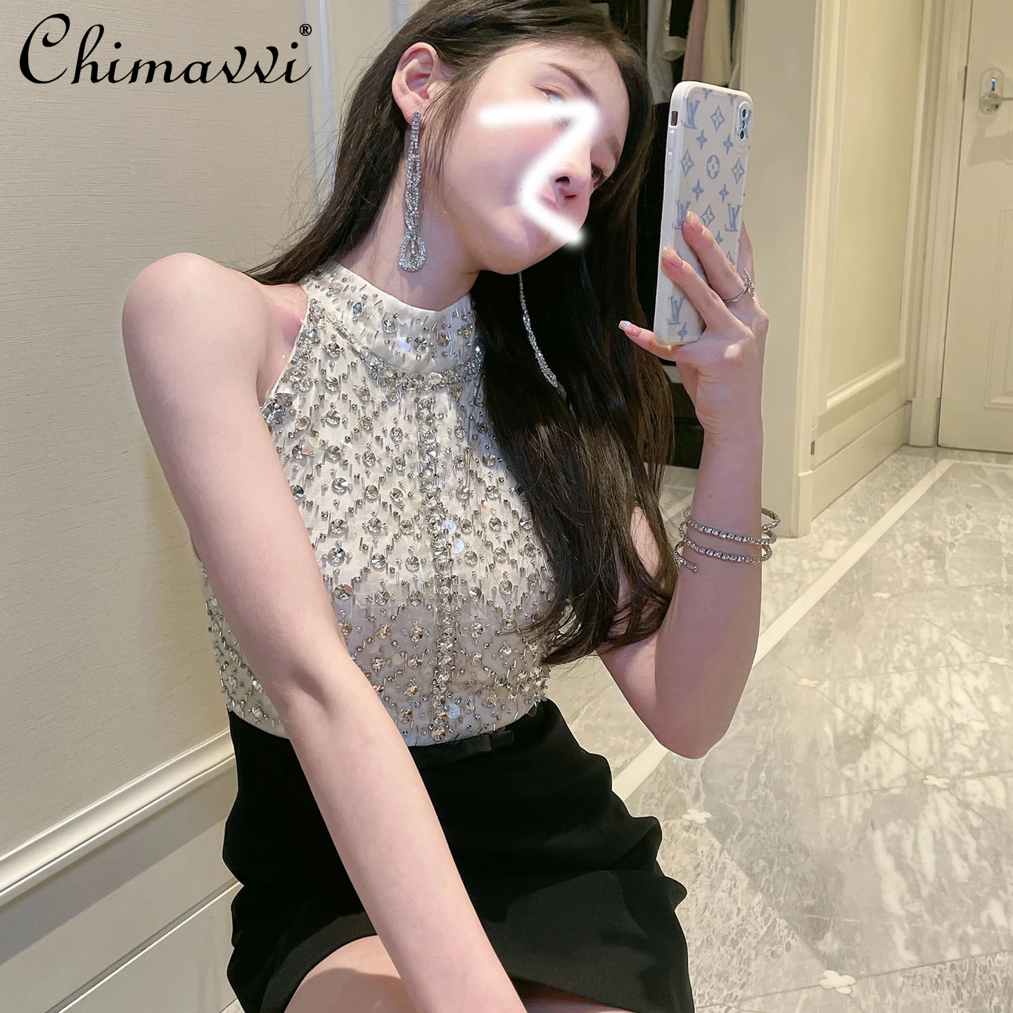 

Женское облегающее платье-трапеция, короткое платье без рукавов с круглым вырезом и высокой талией, расшитое бисером, лето 2022