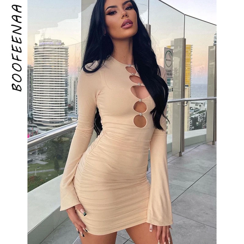 

Ажурные платья BOOFEENAA с длинным рукавом, сексуальная одежда для женщин, одежда для ночного клуба, облегающее мини-платье, весна 2022