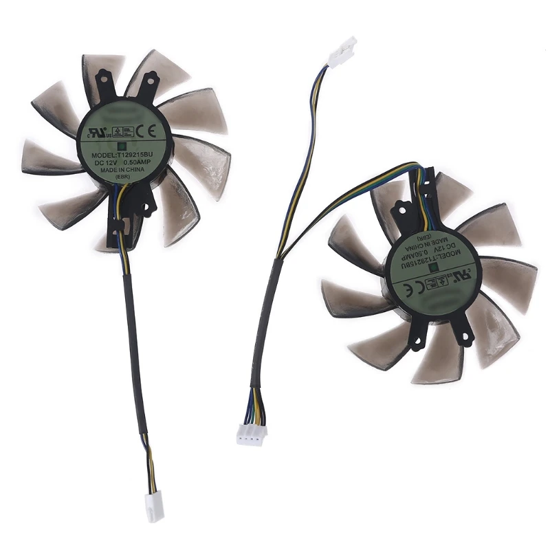 

2Pcs 75mm/2.95in T129215BU 4Pin 12V 0.50A VGA Fan Graphics Card Cooling Fan for GALAX GTX 1060 KFA2 GTX 1060 Fan