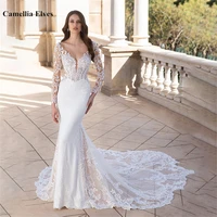 exquisite elegant mermaid wedding dresses sweetheart long sleeve backless bride dress lace appliques bridal gown robe de mari%c3%a9e