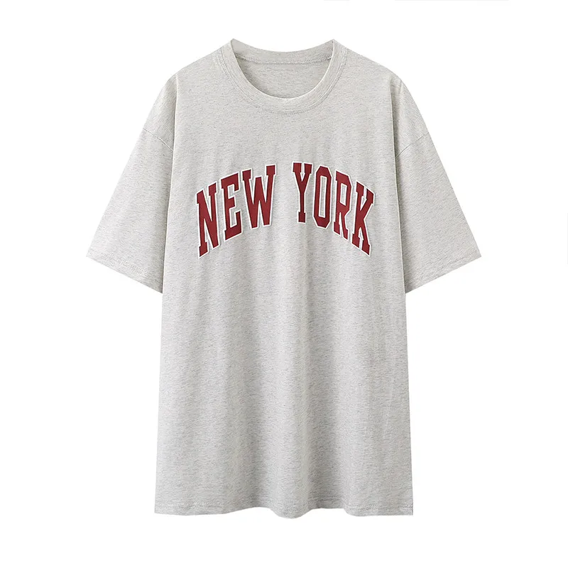 

Футболка женская оверсайз с круглым вырезом, модная винтажная тенниска из мягкого хлопка, свободная майка с принтом, лето 2022