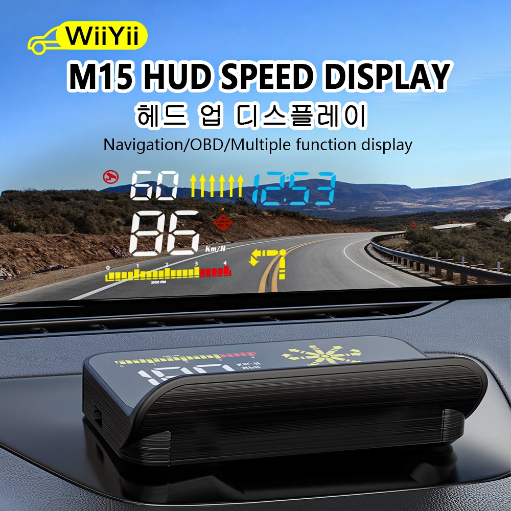 WiiYii HUD M15 Head Up Display Overspeed Speedometer Warning OBD2 Gauge Projector Speed OBD meter Mileage Car Accessories
