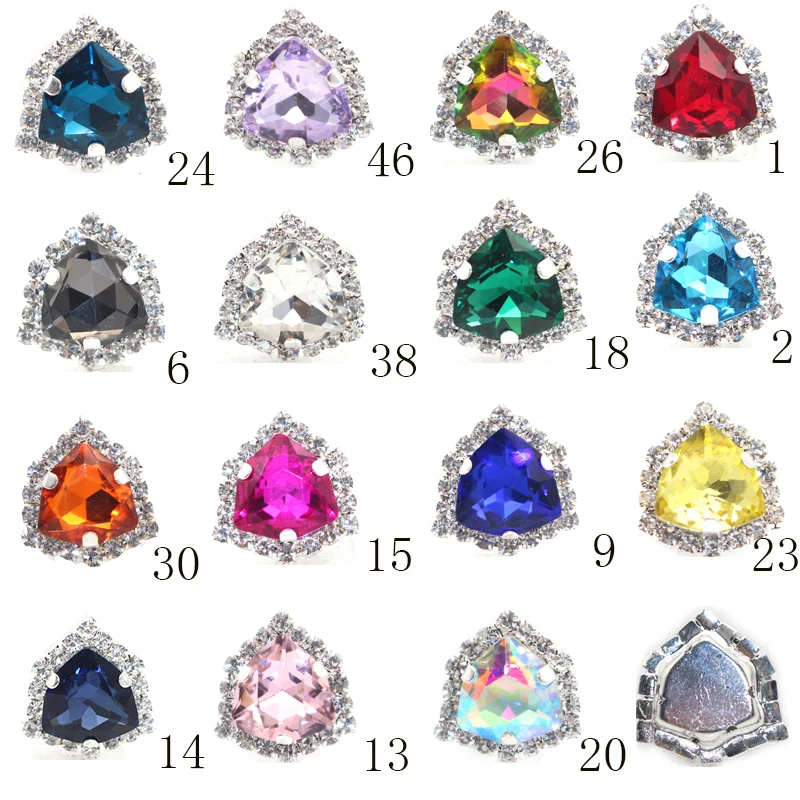 

10PCS 17mm triangular four hole metal crystal diamond buckle, flat bottomed claw diamond surround, handmade jewelry accessories