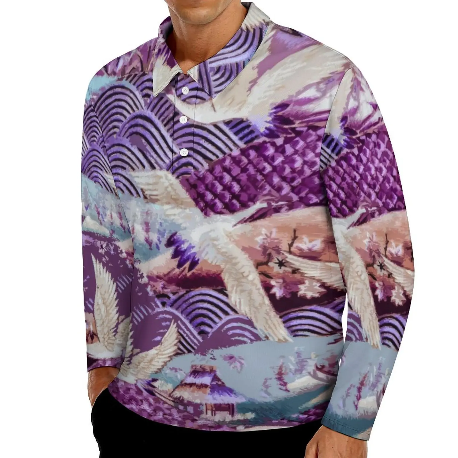 

Рубашка-поло в винтажном стиле с принтом птиц, Y2K