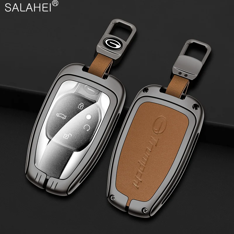 

Metal Leather Car Remote Key Case Full Cover Shell for Trumpchi GAC 2021 Empow J11 J12 J13 J14 J15 J16 GS8 Keychain Accessories