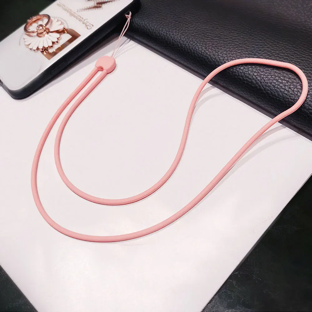 

Pink Silicone Long Phone Lanyard for Iphone Huawei Samsung Xiaomi Necklace Strap Candy Color for Working Card Badge Keychain