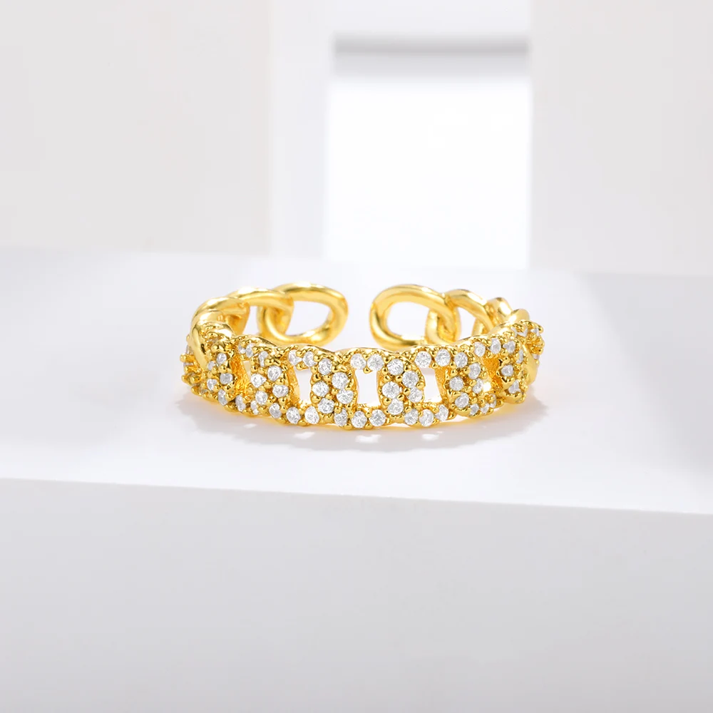 

New Style Chain Zircon Irregularity Golden Double Layer Originality Opening Women's Ring Exquisite Gift Festival Fashion Jewelry