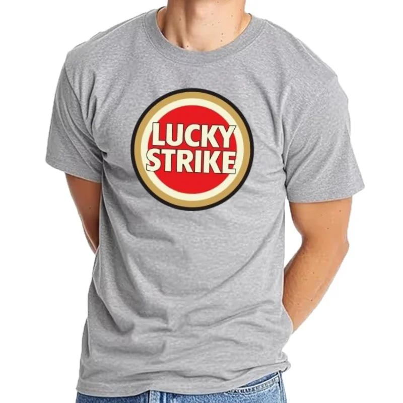 Фото Футболка с хлопковым принтом для мужчин, Lucky Strike Laguna Carmen, Nosttorn ic Smoking, Футболка с рисунком Tan, Fashion №4