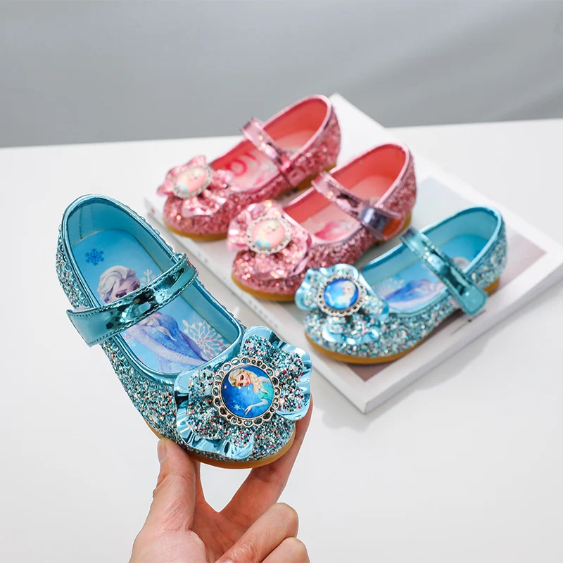 Disney Frozen Elsa Princess Designer Crystal Flat Shoes Kids Bling Slip on Baby Girls Shoes Child Flats