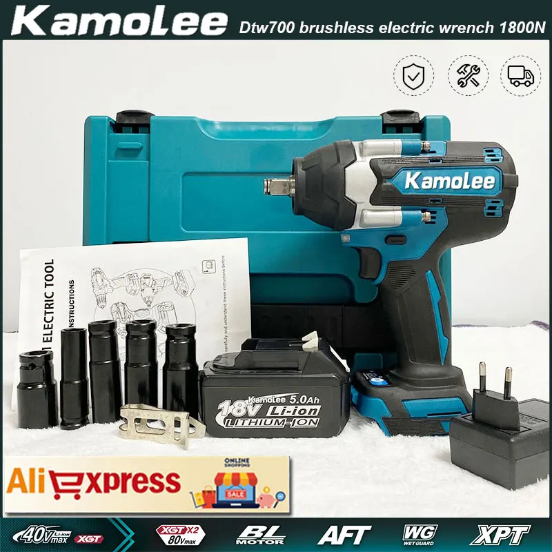 

Kamolee DTW700 Electric Impact Wrench 1800 N.m High Torque Power Tools 1/2 Inch Compatible with 18V Makita Battery.