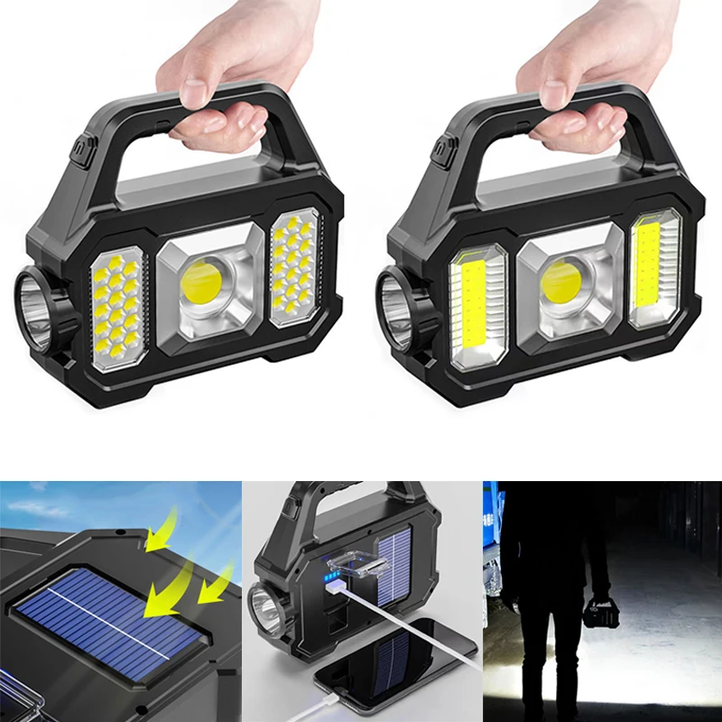 

Solar LED Camping Flashlight Hight Power COB Work Lights Waterproof Lanterns USB Rechargeable Searchlight For Camping Hiking